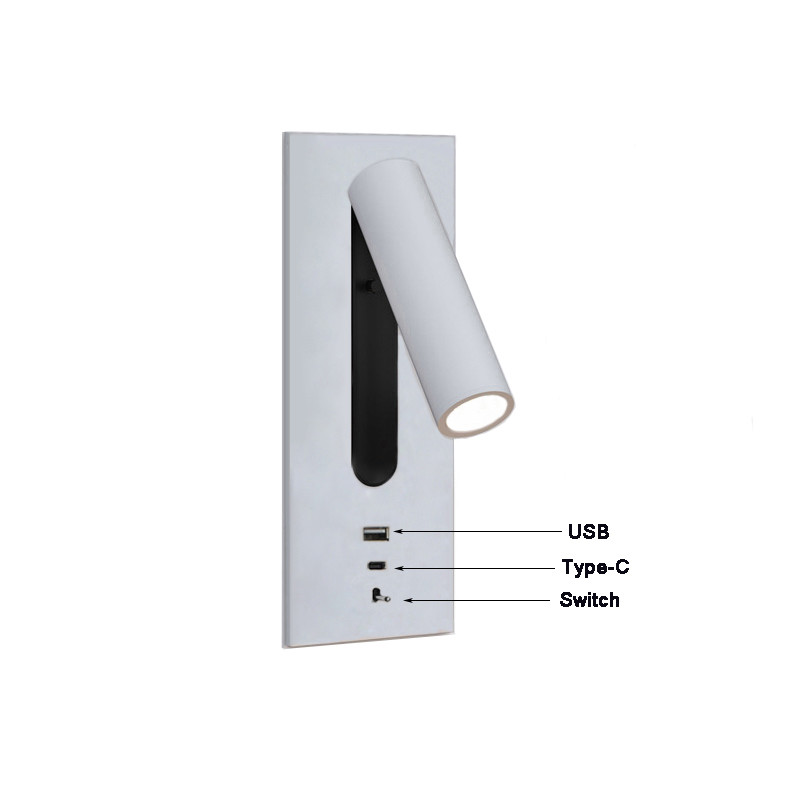 USB type-C 3W bedside reading wall light headboard wall lights hotel villa bed wall lamps rotate lamp
