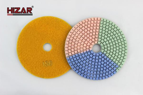 3-Color 4 Inch Diamond Wet Polishing Pads For Polishing Marble Granite Concrete