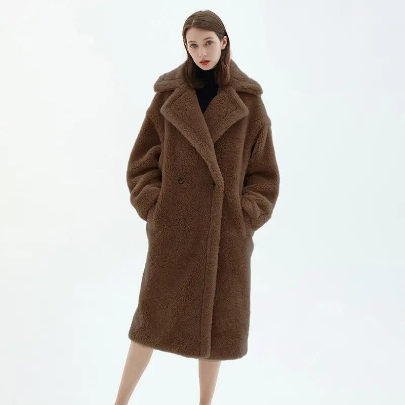High Quality Winter Long Genuine Wool Fur Coats Luxury Teddy Coat Women