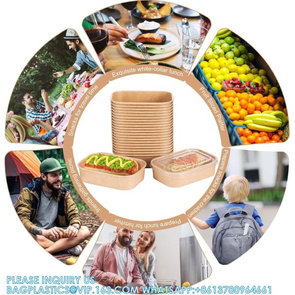 Biodegradable Rectangle Kraft Paper Bowl Recyclable Square Kraft Paper Disposable Salad Bowl