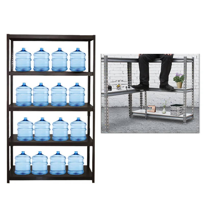 Light Duty Angle Steel Rack 4 Layer Boltless Shelf Black Storage Rack
