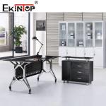 Contemporary Black Glass Desk Metal Legs With Drawer Office Furniture