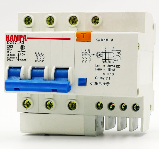 DZ47LE 3P+N 63A 380V Small earth leakage circuit breaker DZ47LE-63A Household leakage protector switch RCBO