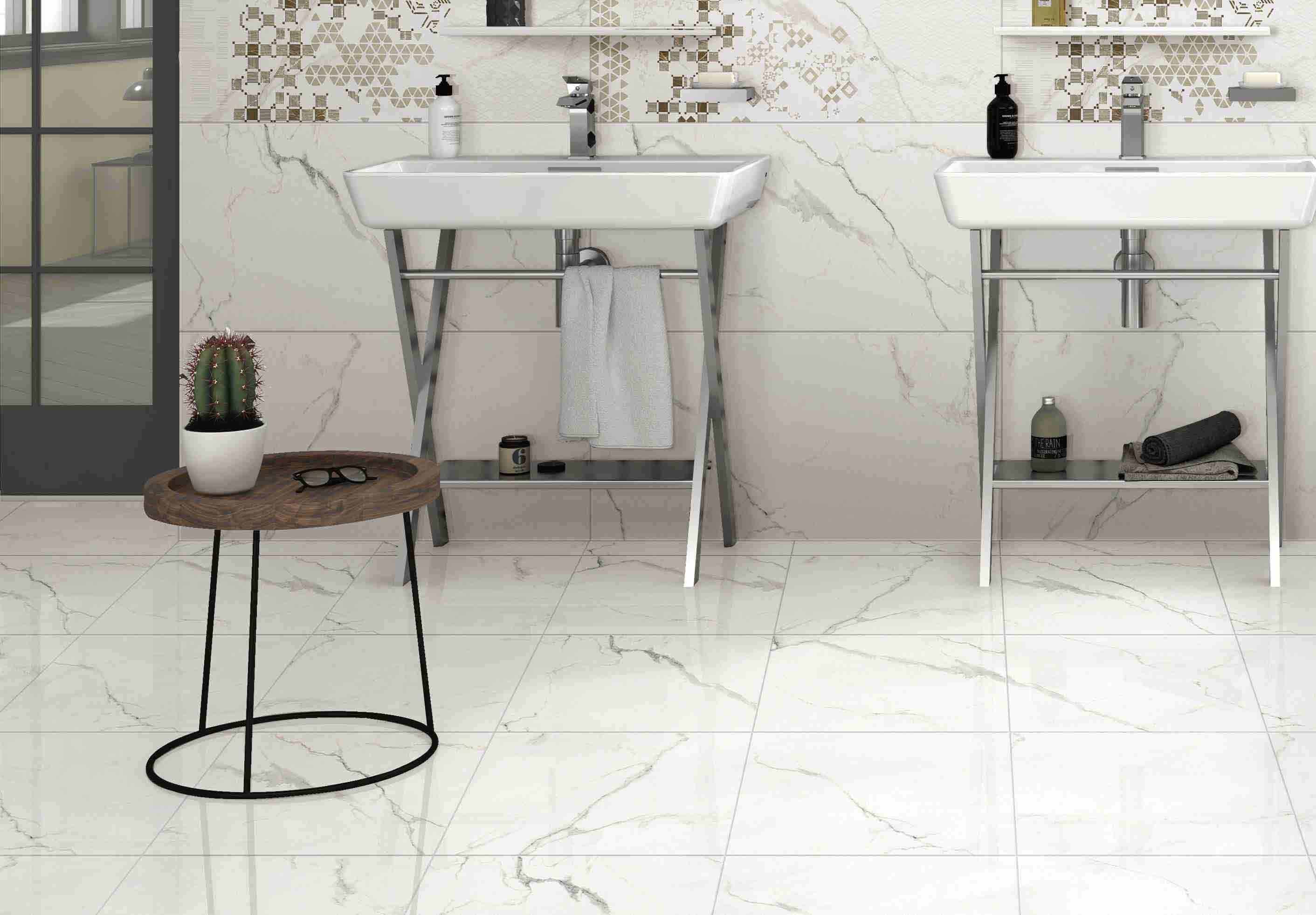 40X80 Glazed Porcelain Tile / White Marble Floor And Decor Carrara Porcelain Tile