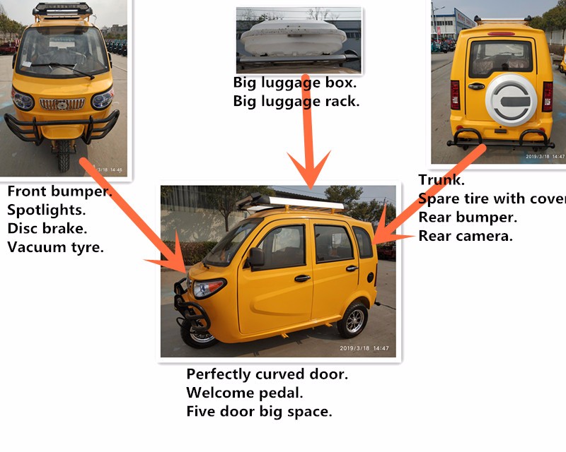 12V Covered 65kM/H Gas Powered Tricycles For Adults
