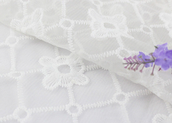 Custom Embroidered Lace Fabric With Milk Silk On Nylon Mesh For Fashion Designers