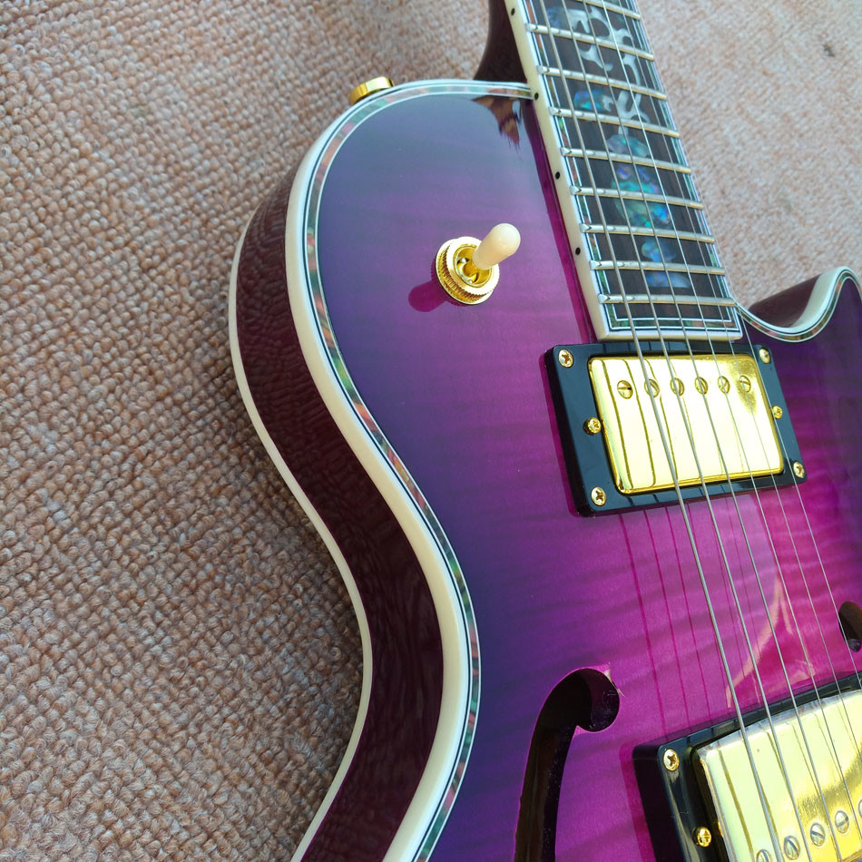Custom LP Semi Hollow body Electric Guitar with F holes, Abalone Flower inlaid fingerboard guitar, free shipping