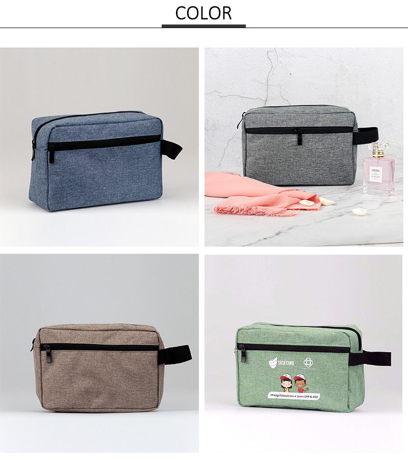 Men's Travel Pure Color Makeup Cosmetic Bag With Zipper