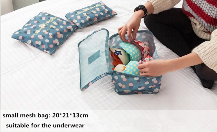 6 Pieces Polyester Travel Bag Set Clothing Shoes Cosmetic Luggage Organizer Set