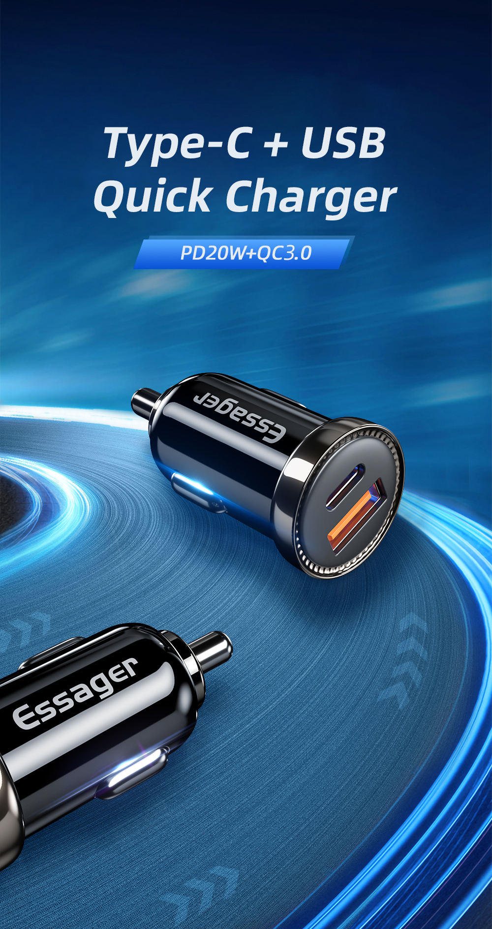 Turbo PD QC 3.0 USB Type C Car Chargers Mini Fast Charging 12W 18W 20W