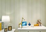 Green Modern Striped Floral Wallpaper For Girl’S Room , Smooth Surface Paper