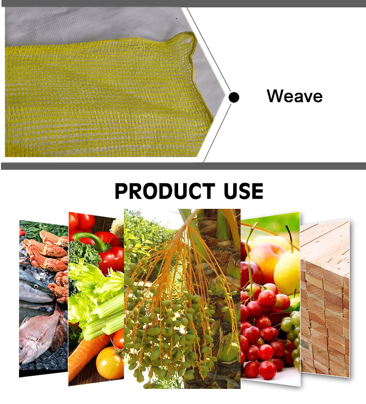 ISO Certified Food Grade Plastic Tubular Onion Leno Net Raschel Firewood Bag with Drawstring