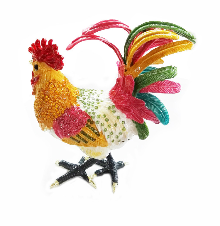 Art Collectible Metal Rooster Statue Trinket Box Roosters on Old Metal Trinket Box