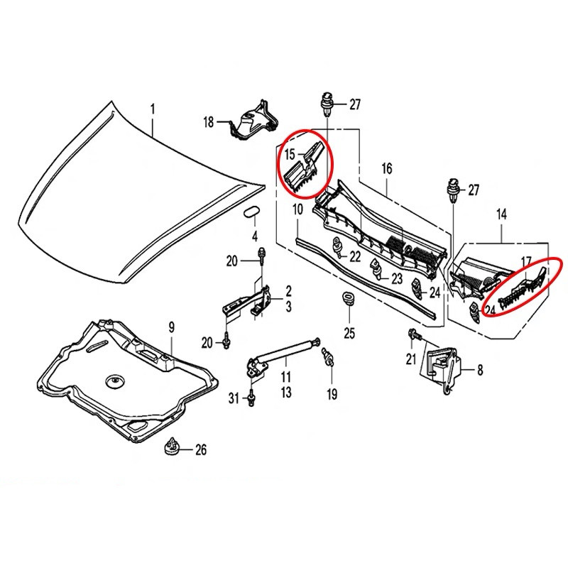 2008-2012 Accord Car Hood Hinge Cover Plastic Front Windshield Lower Rubber for HONDA