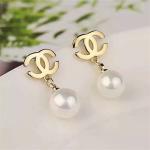 Logo Earrings in 18K Yellow Gold with Dropping Pearl Fashion Lady Jewelry Global