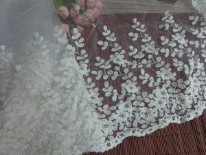 Wholesale Vintage Embroidered Floral Nylon Lace Trim , 29cm Width Floral Nylon Mesh Trim from china suppliers