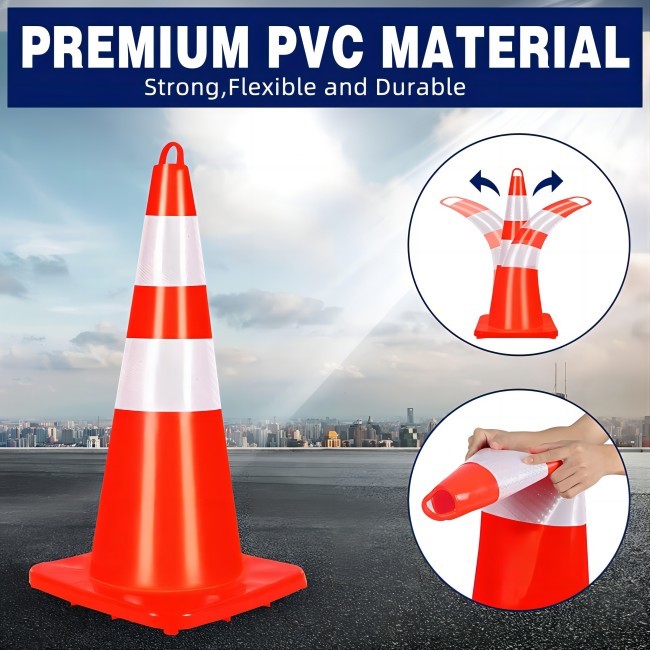 Premium PVC Parking Reflective Traffic Safety Cones With Orange Stripe