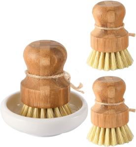 Wholesale 100% Natural Bamboo Scrubbing Brush Wooden Pot Scrubber 48mm Set SGS from china suppliers