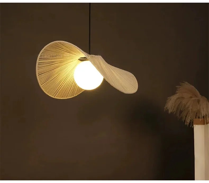 Nordic Vintage Wabi Sabi CottonRope Straw Hat Led Pendant Lights(WH-AP-578)