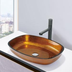 Wholesale Foil Gold Tempered Glass Wash Basins Glass Bowl Melon Shape Bathroom Vessel Sinks from china suppliers