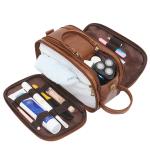 Bathroom Men PU Leather Toiletry Wash Bag Travel Shaving Dopp Kit Water