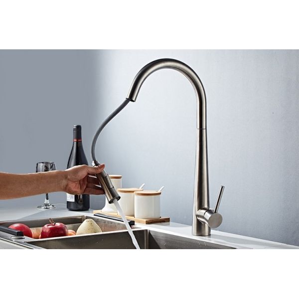 Pull Out Brushed Stainless Steel Kitchen Tap 35mm Ceramic Cartridge