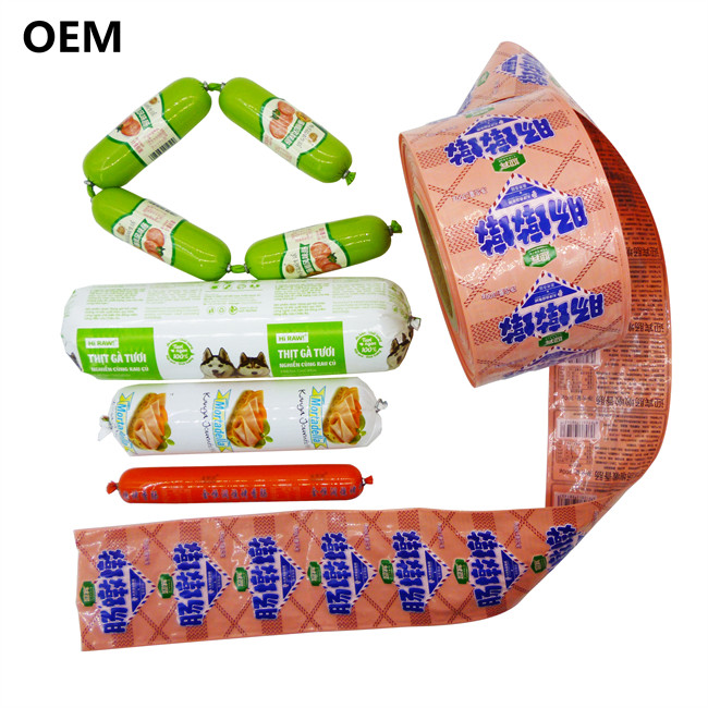 Different Size From 20mm Calber To 160mm Flexography Logo Printed Plastic Sausage Casing