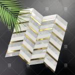 Carrara Marble Mixed Brass Herringbone Mosaic Tile 300x300mm Anti - Slip