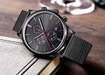 Black SS Stainless Steel Chronograph Watch Mesh Bracelet 50m Water Resistant