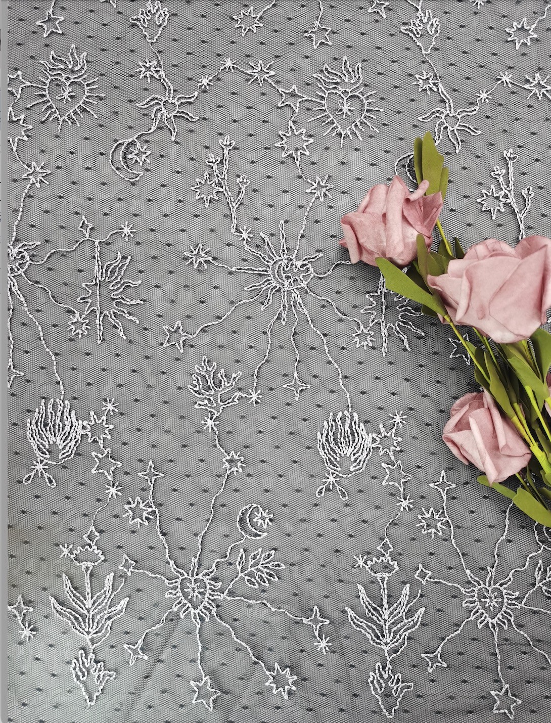 Star Embroidered Mesh Lace Fabric Wedding Dress Fabric