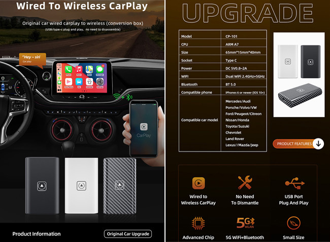 Usb Wireless CarPlay Adapter AI Box Apple Carplay Bluetooth Adapter