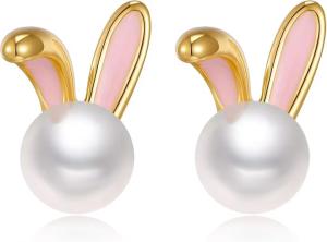 Wholesale Easter Rabbit Pearl Earrings Dainty Zircon Studs Bunny Carrot Cute Jewelry Gifts from china suppliers