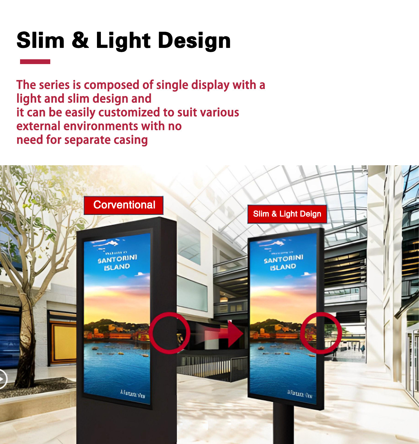 55" Outdoor Vertical Super Thin Split Screen 2500Nits Advertising Display Player