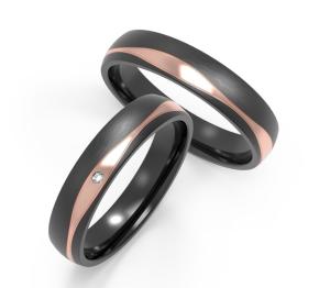 Wholesale Matte black stainless steel with unique rose gold shape inlaid zircon couple ring from china suppliers