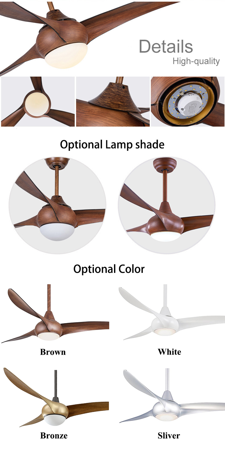 3 Rotary Vane DC220V LED 12W Wood Ceiling Fan Light for Household Hotel