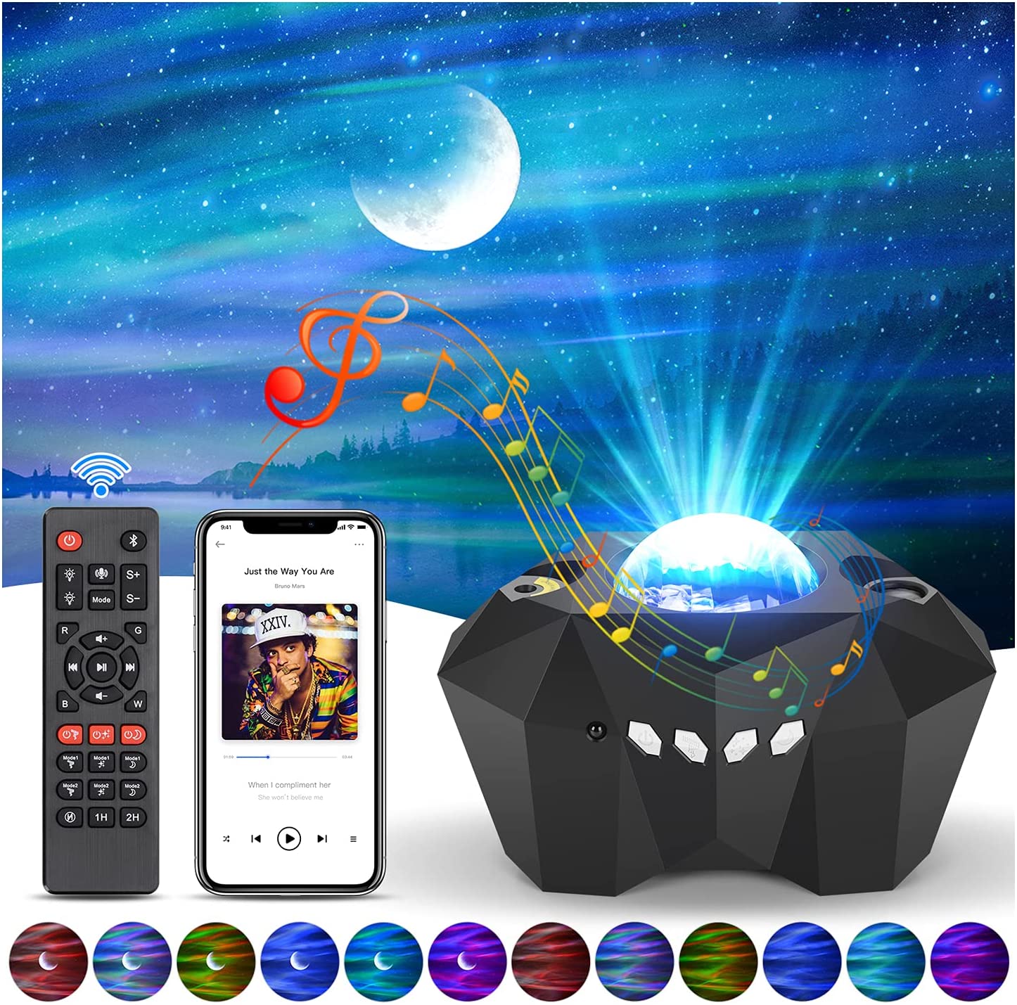 Amazon Hot Aurora Projector Wireless Music Speaker Remote Control Dream Aurora Star Lights Projector Lamp For Kids Baby
