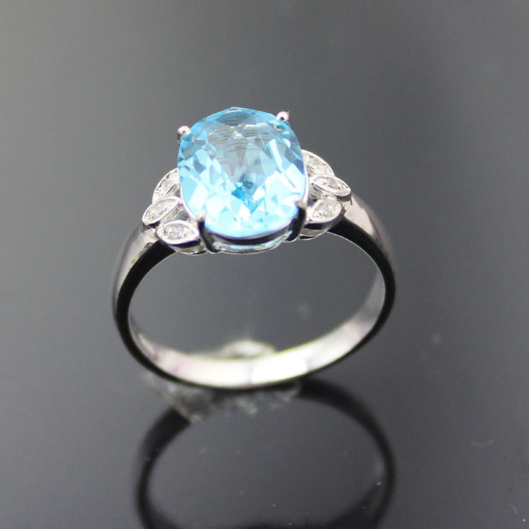 Women Jewelry 925 Silver Oval Cubic Zirconia Blue Topaz Ring(F62)