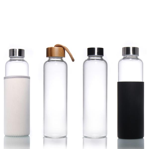Outdoor 35ml 500ml Round Sports High Borosilicate Glass Water Bottle With