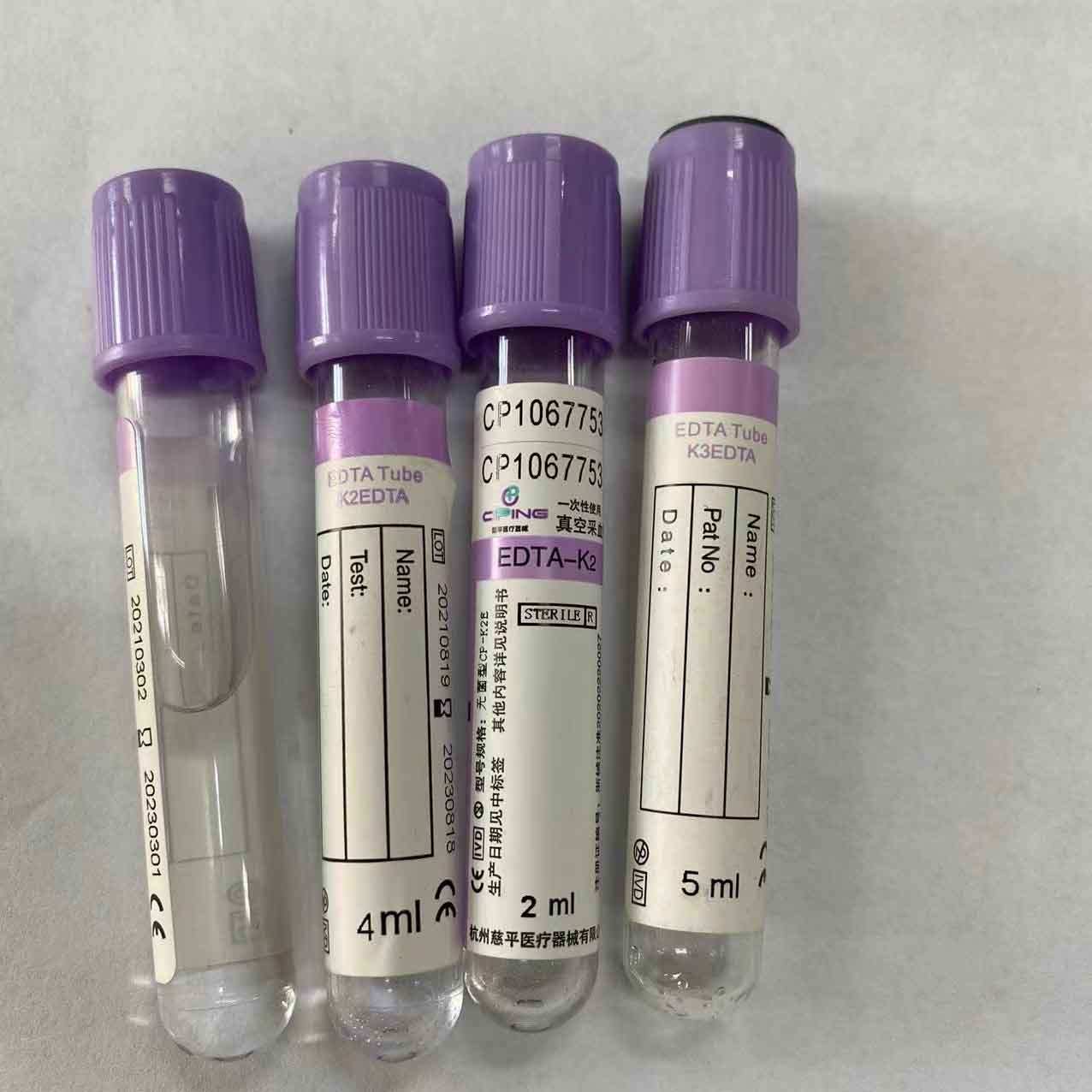 1ml - 10ml EDTA K2 K3 Blood Collection Tube With Purple Cap