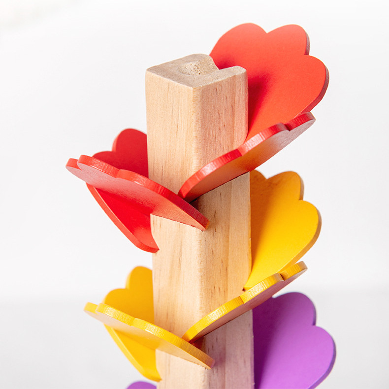 Montessori Baby Wooden Petal Tree Building Blocks Toy Children's Rainbow Ball Ball Run Track Educational Toy for Kids Gi