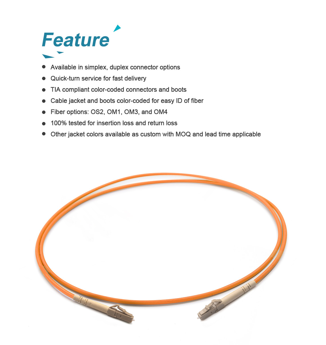 Orange LC UPC To LC UPC Fiber Optic Patch Cable OM2 Simplex 3.0mm LSZH