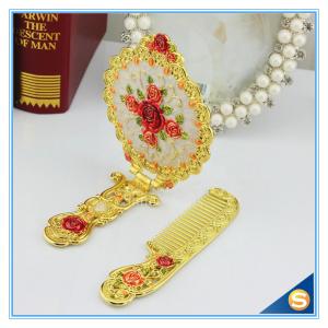 Wholesale Circular Rose Design Classic Retro Makeup Mirrors One Side Ladies Handle Metal Cosmetic Mirrors from china suppliers