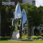 Large outdoor park forging metal abstract rocket stainless steel sculpture