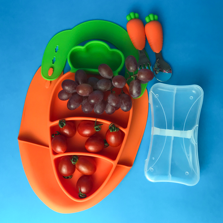 Carrot Shape Silicone Baby Feeding Set Dinnerware Food Grade Eco Friendly