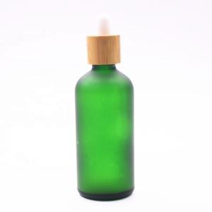 Wholesale 18/410 100ml Frosted Green Glass Liquor Empty Essential Oil Bottles Bamboo Dropper from china suppliers