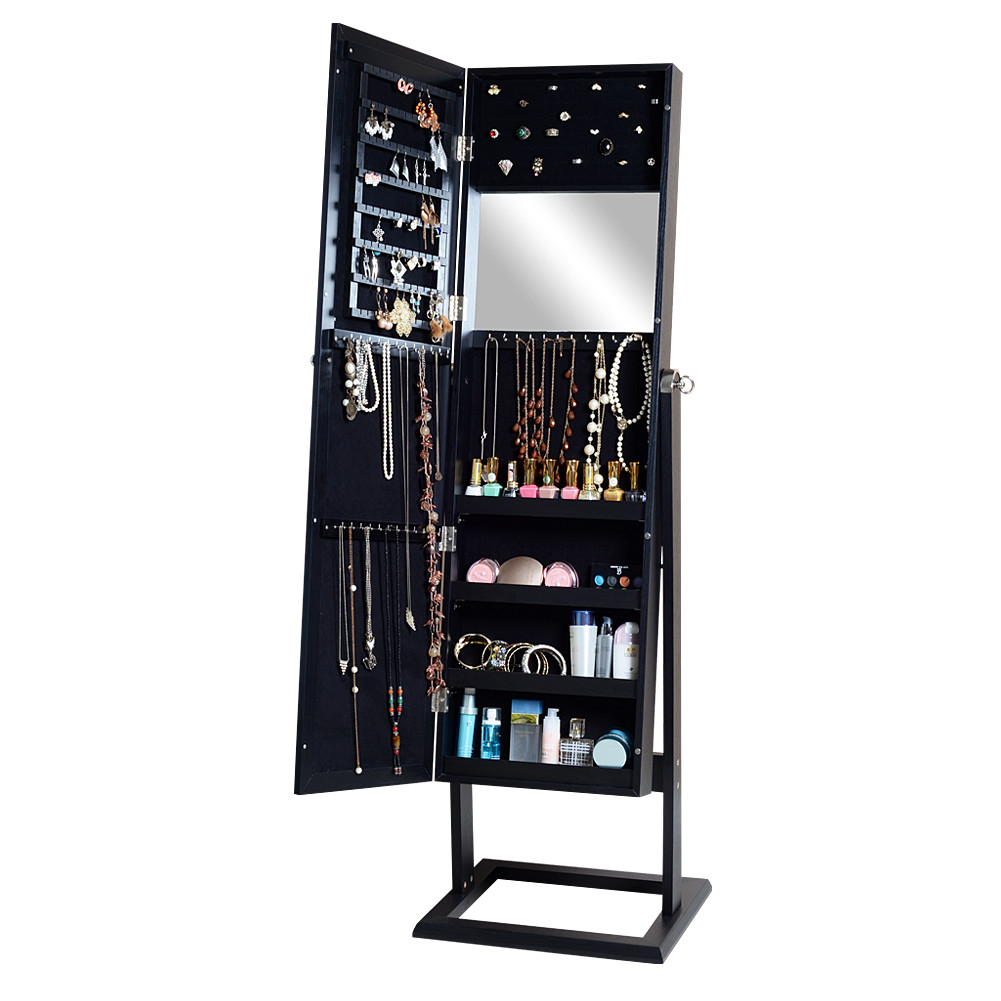 Black MDF Mirror Jewelry Armoire Full Length 146cm Height For Living Room