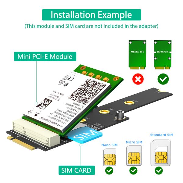 Mini PCI-E to M.2 NGFF Key M Adapter with SIM Card Slot for WiFi WWAN LTE Module Easy Installation
