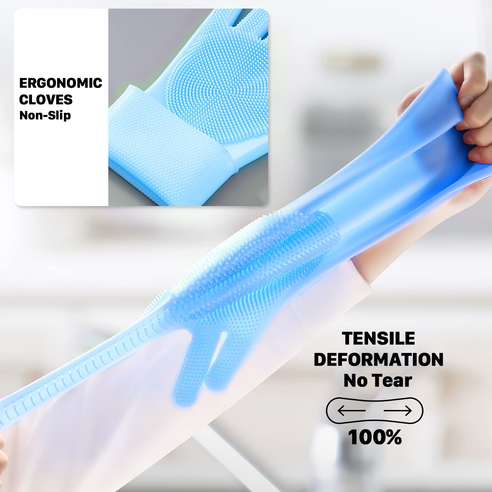 Magic Silicone Dish Washing Scrubber 2 In 1 Reusable Rubber Gloves Heat Resistant Kitchen Tool For Household Pet Brush