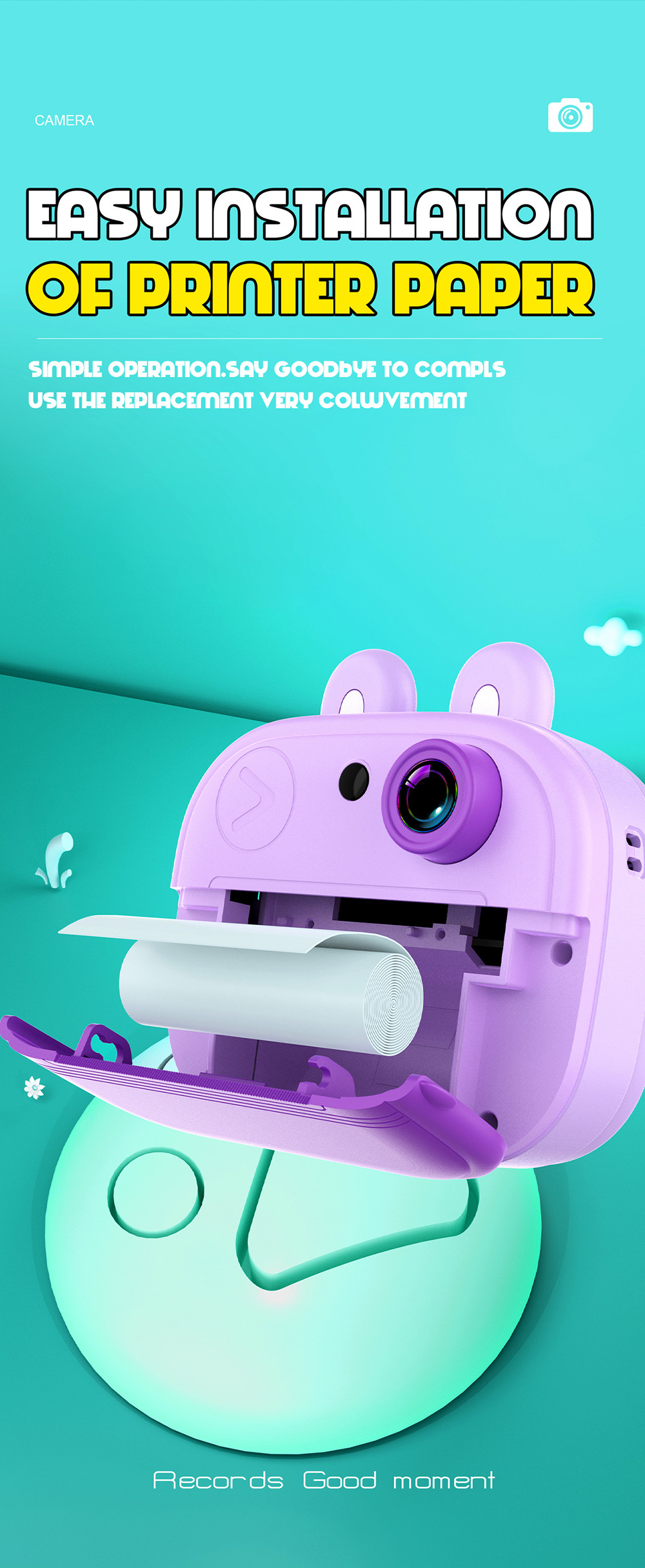 Kids Entertainment Mini Inkless Printer Portable For Stickers 3.7V