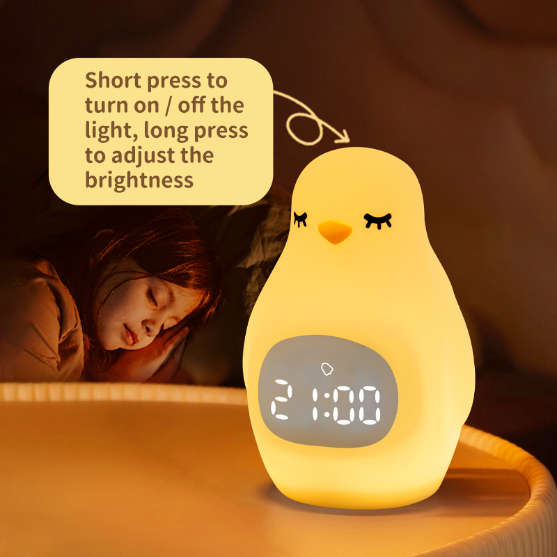 Penguin Gifts Lamp for Kids Table USB Charging Baby Night Light Silicone LED Alarm Clock